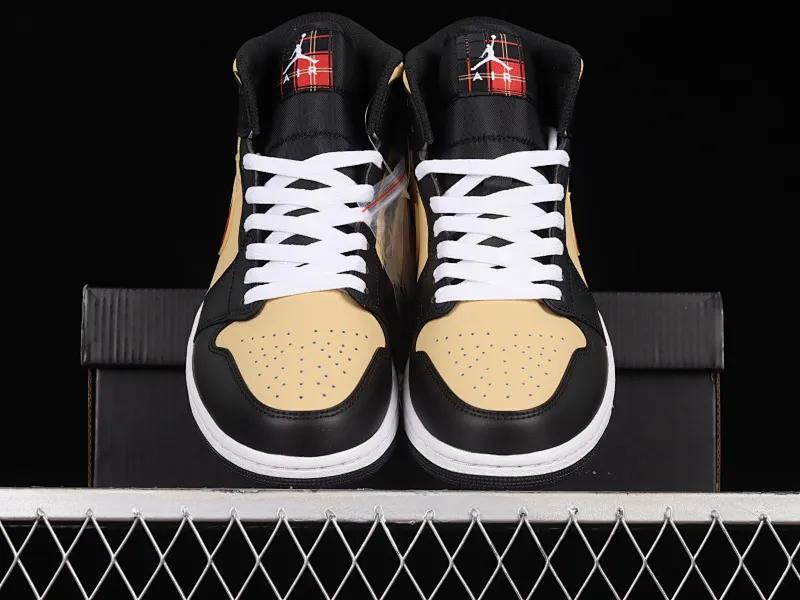 All categories Air Jordan Jordan series basketball shoes Air Jordan 1 Mid G version pure original Air Jordan 1 Mid "Tartan Swoosh" AJ1 Joe 1 plaid skirt black brown red Zhongbang basketball shoes DZ5329-001